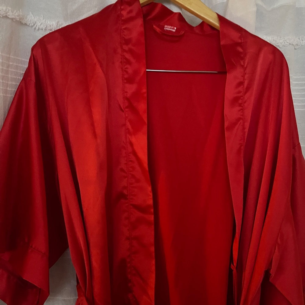 3/$10 SALE Red Satin Dressing Robe - Picture 4 of 4